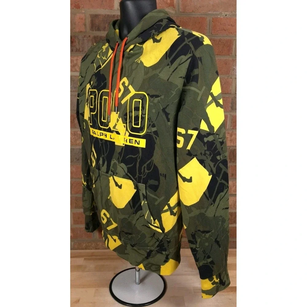 Polo Ralph Lauren Logo Polo Pony Camo Double-Knit Hoodie Sweatshirt Mens Medium
